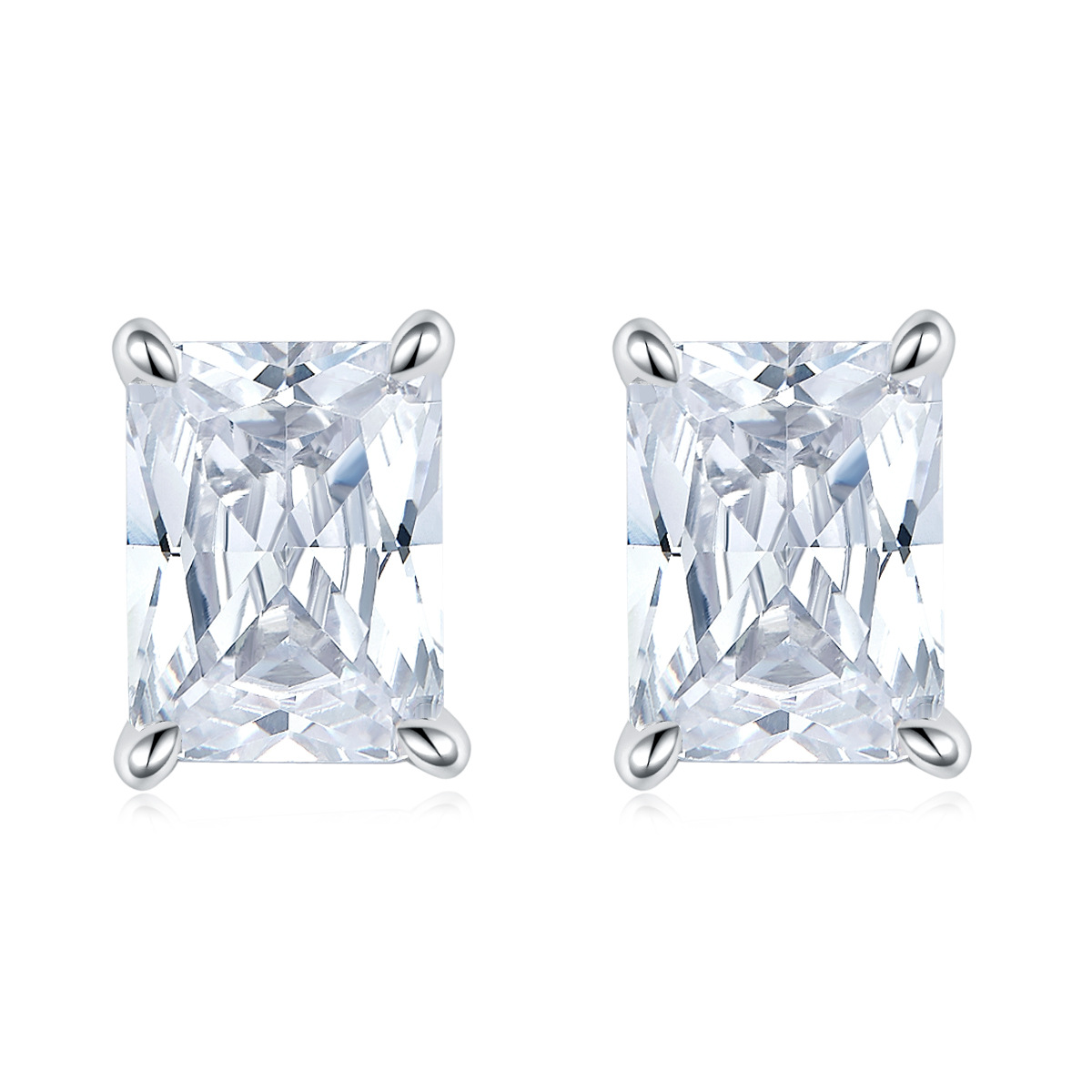 S925 Sterling Silver High Carbon Diamond 5A Zircon Square Diamond Ring Crystal Stud Earrings Women's Square Pendant Necklace Jewelry Set - Image 3