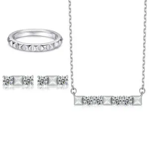 European and American I letter stud earrings plain ring zircon S925 silver necklace sterling silver jewelry set women's three-piece set of luxury