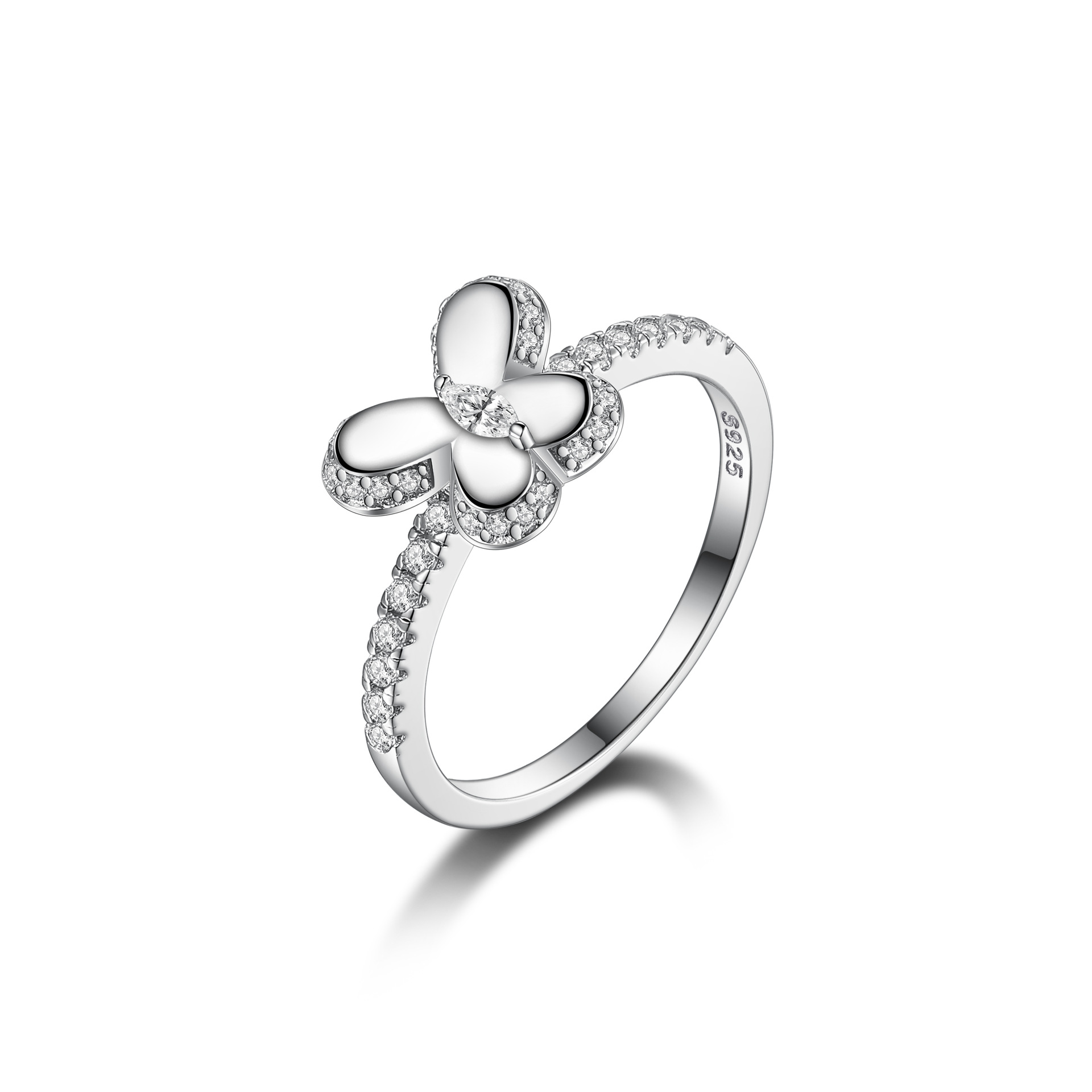 New S925 Sterling Silver Butterfly Big Brand Jewelry Set 4 Piece Set Stud Ring Necklace Jewelry Set - Image 4