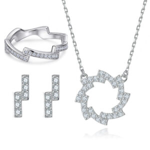 S925 Silver Jewelry Set Full Diamond Row Diamond Wave Rings Z Letter Stud Earrings Sunflower Necklace