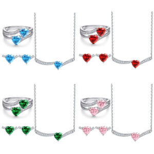 S925 sterling silver sapphire aquamarine ring colored gemstone love stud earrings heart necklace women's luxury jewelry set