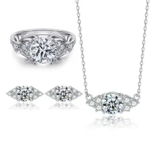 Love Pattern ring necklace S925 silver zircon stud earrings