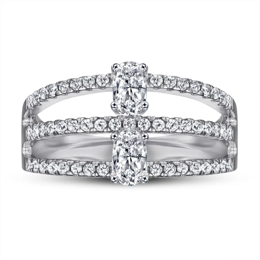 S925 sterling silver jewelry set zircon pendant necklace row diamond ring silver stud earrings - Image 4