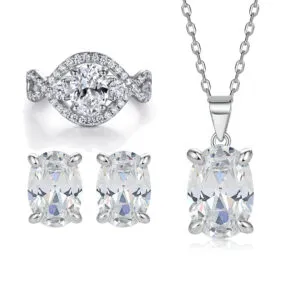 Zircon Necklace S925 Sterling Silver Irregular Ring Ladies Stud Earrings Jewelry Set