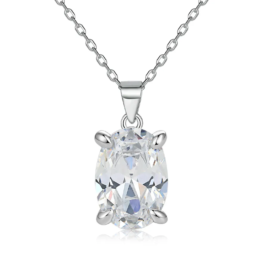 Oval Zircon Necklace S925 Sterling Silver Ring Premium Women's Stud Earrings Jewelry Set - Image 2