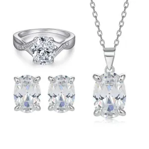 Oval Zircon Necklace S925 Sterling Silver Ring Premium Women's Stud Earrings Jewelry Set