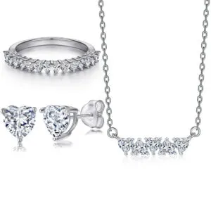 Sterling silver jewelry set simple heart zircon stud earrings ring women's 925 silver necklace