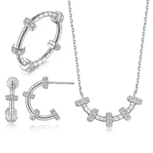S925 silver jewelrythree-piece set European style personality ring fashion stud necklace