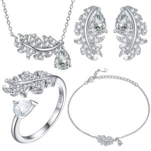 Bow set four-piece set European and American fashion 925 silver ring stud necklace bracelet ins