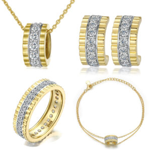 S925 Silver Jewelry Set Full Star Ring Row Sterling Silver Bracelet Stud Earrings Necklace