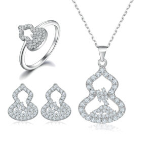Personality Ring S925 Stud Earrings Gourd Necklace Luxury Lady Sterling Silver Jewelry Set