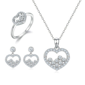S925 sterling silver love necklace heart ring stud earrings jewelry set luxury three-piece set