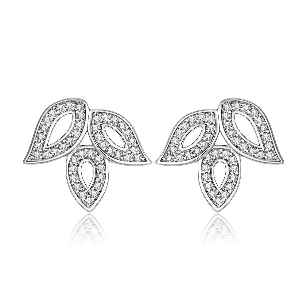 S925 Silver Ring Leaf Necklace Zircon Stud Earrings Design Sense Sterling Silver Jewelry Set - Image 3