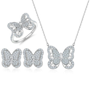 Popular sterling silver jewelry set butterfly necklace zircon stud earrings Ring