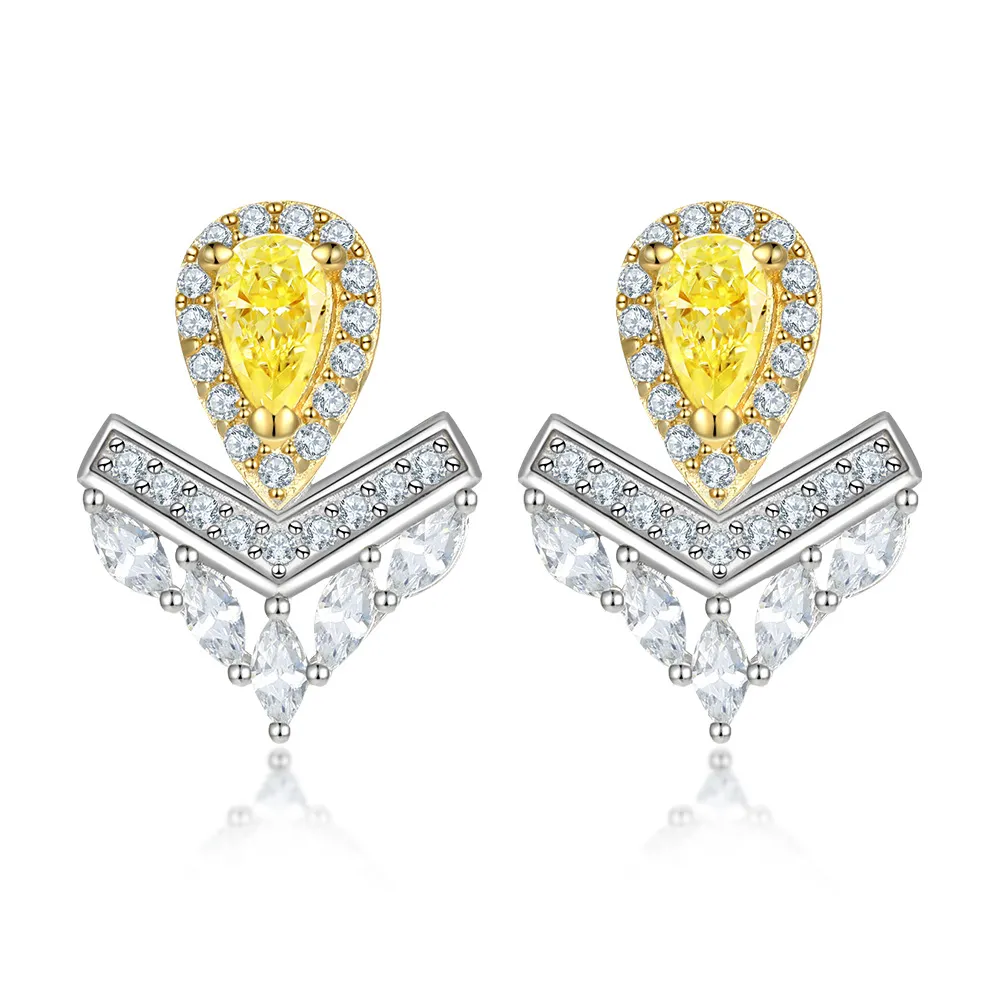 Colored gemstone jewelry set S925 sterling silver high carbon diamond ring V-shaped topaz earrings zircon necklace - Image 3