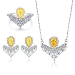 Colored gemstone jewelry set S925 sterling silver high carbon diamond ring V-shaped topaz earrings zircon necklace