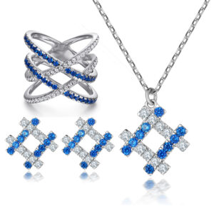 S925 sterling silver color cross multiple circle zircon ring earrings mermaid necklace jewelry set