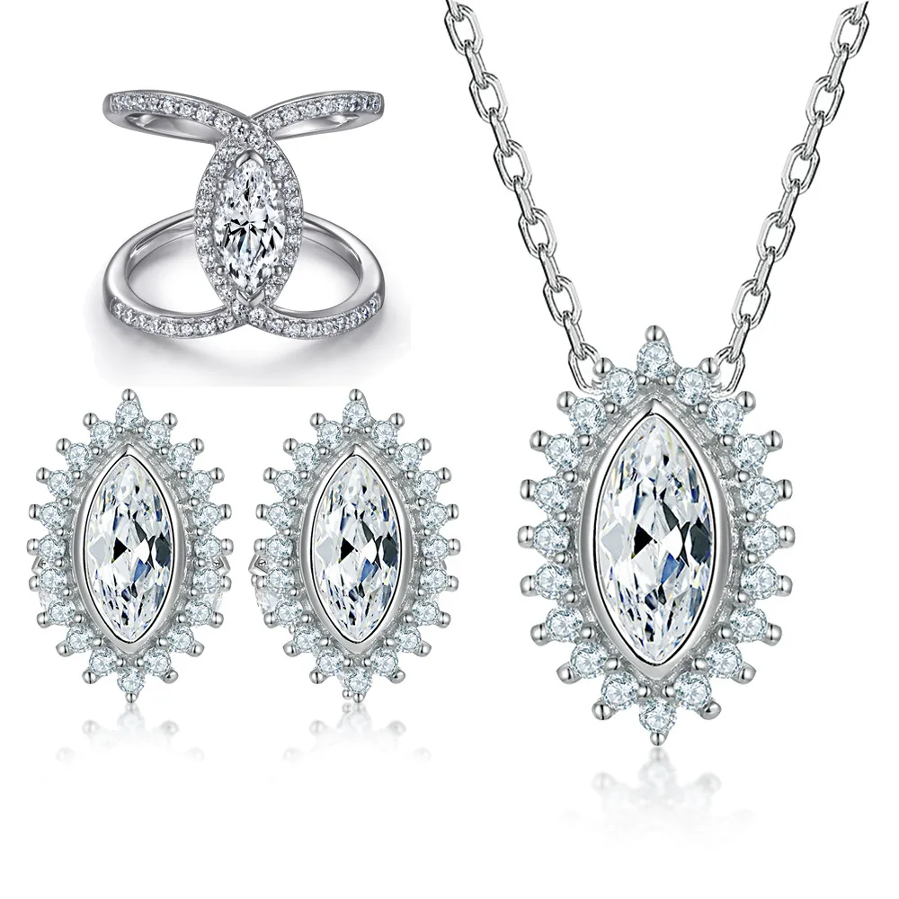 Wide cross cut hollow ring S925 silver flower earrings sunflower necklace jewelry set