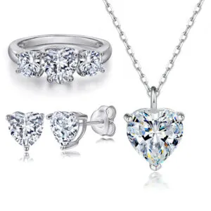 Love necklace S925 sterling silver heart ring earrings jewelry set
