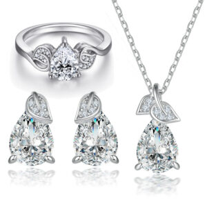 S925 silver jewelry set fashionable ring pear shaped earrings water droplet necklace