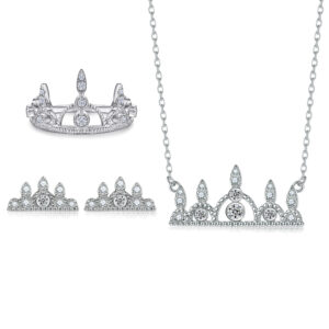 Crown Ring Pure Silver Zircon Personalized Earrings Necklace Crown Jewelry Set