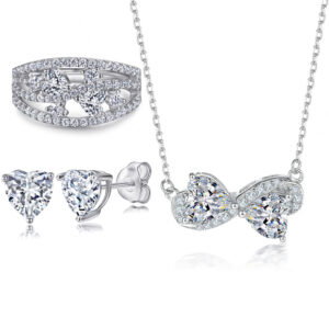 925 silver wide ring heart-shaped zircon earrings necklace set