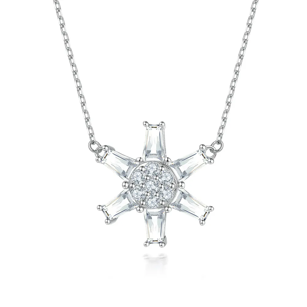 Jewelry set S925 sterling silver snowflake flower earrings star hexagram necklace zircon arranged bow ring - Image 2