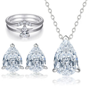 S925 sterling silver jewelry set pear shaped zircon earrings ring set water droplet necklace