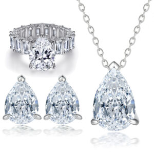 Starry Sky Square Diamond Ring Pear shaped Zircon Earrings Water Drop Necklace S925 Pure Silver Jewelry Set