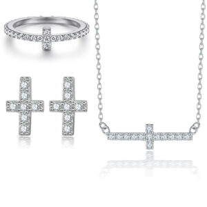 Fashion Full Diamond Row Ring Cross Earnail Zircon Necklace Women's Jewelry Set