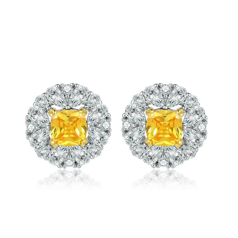 S925 sterling silver jewelry set daisy necklace high carbon diamond ring yellow zircon flower earrings - Image 4