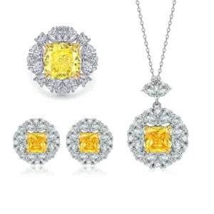 S925 sterling silver jewelry set daisy necklace high carbon diamond ring yellow zircon flower earrings