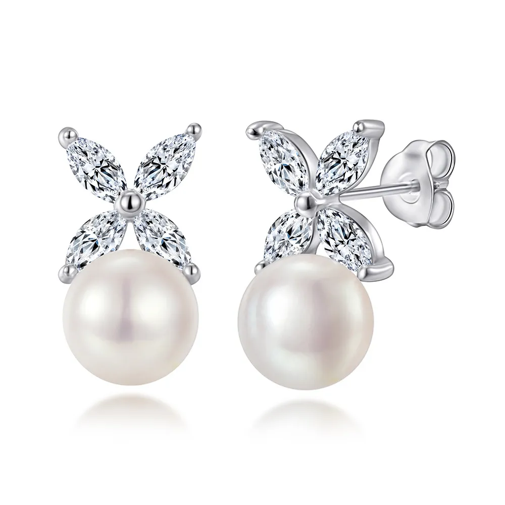 S925 sterling silver jewelry set butterfly ring natural pearl earrings clover pearl necklace - Image 3