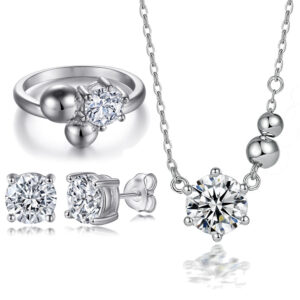 S925 sterling silver round bead irregular ring zircon earrings cross-border necklace jewelry set