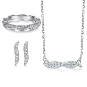 S925 sterling silver jewelry set S letter earrings necklace full diamond row zircon ring