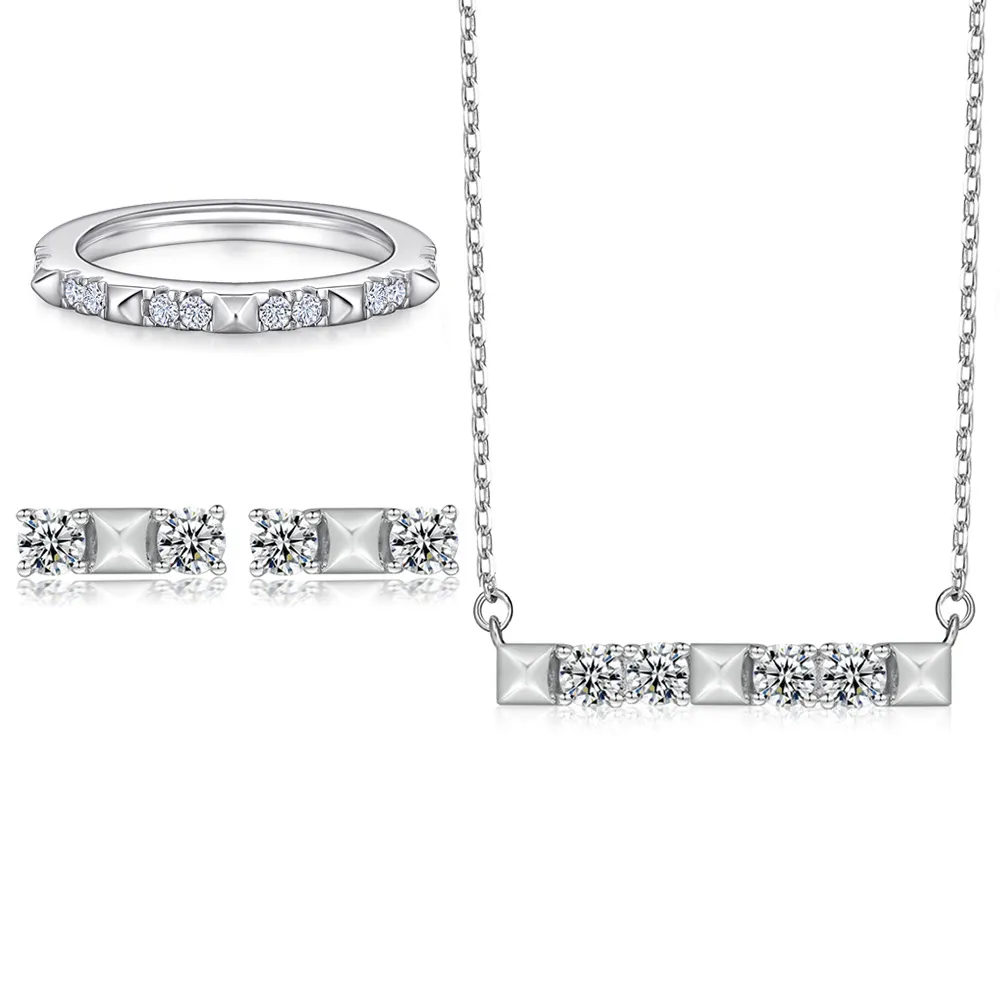 wholesale S925 sterling silver jewelry set I letter earrings zircon ring necklace