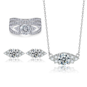 925 silver zircon earrings V-shaped layered strap ring necklace jewelry set