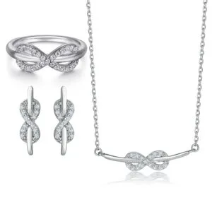 S925 silver love unlimited ring zircon 8-shaped earrings smiling face necklace jewelry set