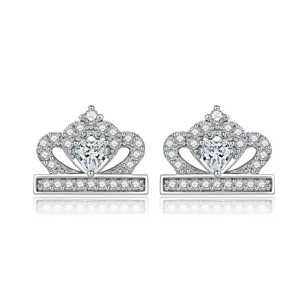 S925 sterling silver heart-shaped jewelry set fashion crown ring zircon earrings necklace - Image 3