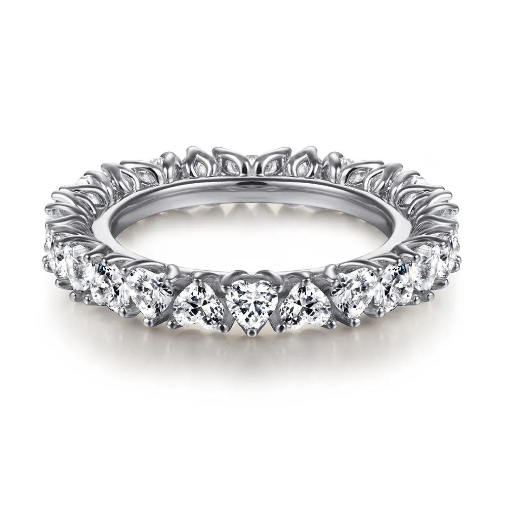 Silver jewelry set fashionable heart-shaped zircon full diamond ring silver ear nail necklace - Image 3