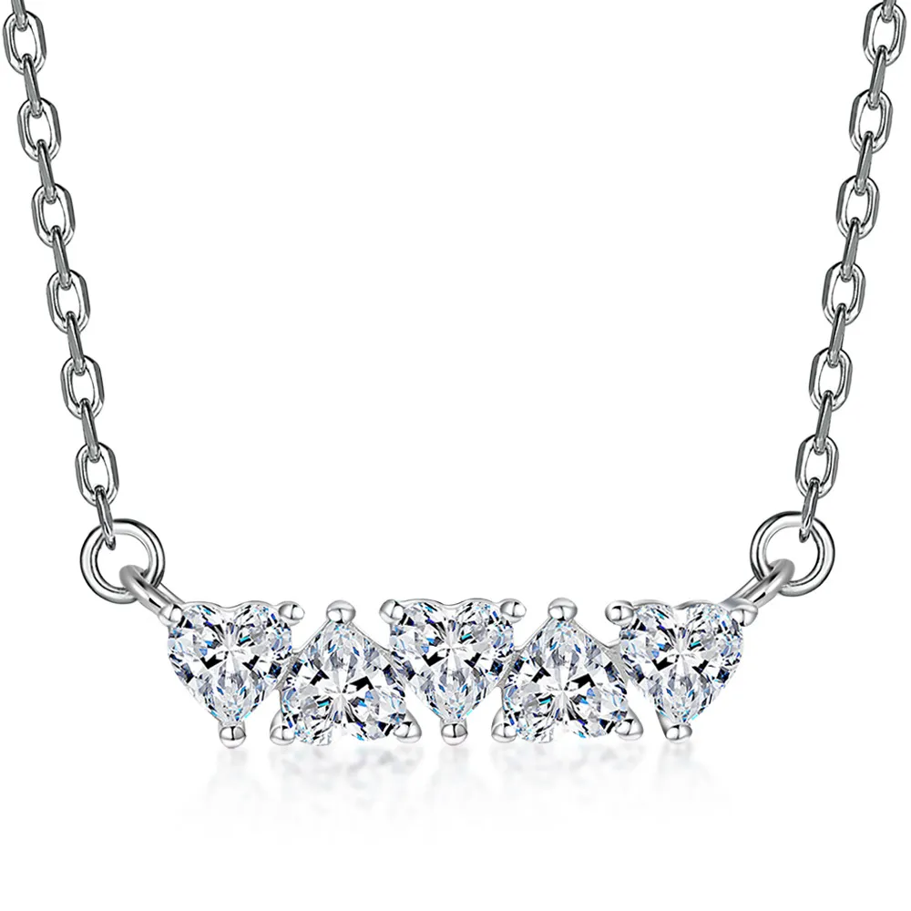 Silver jewelry set fashionable heart-shaped zircon full diamond ring silver ear nail necklace - Image 2