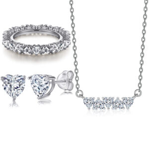 Silver jewelry set fashionable heart-shaped zircon full diamond ring silver ear nail necklace
