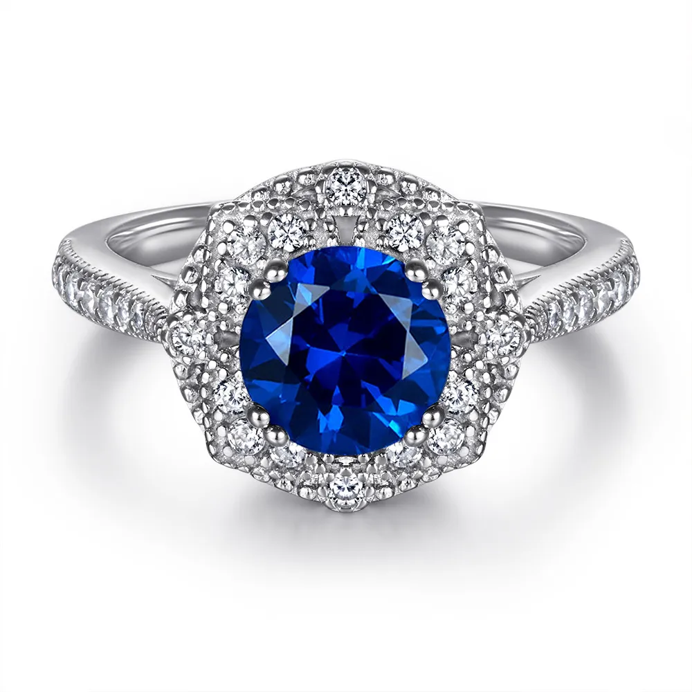 S925 silver sapphire ring blue zircon earrings necklace jewelry set - Image 4