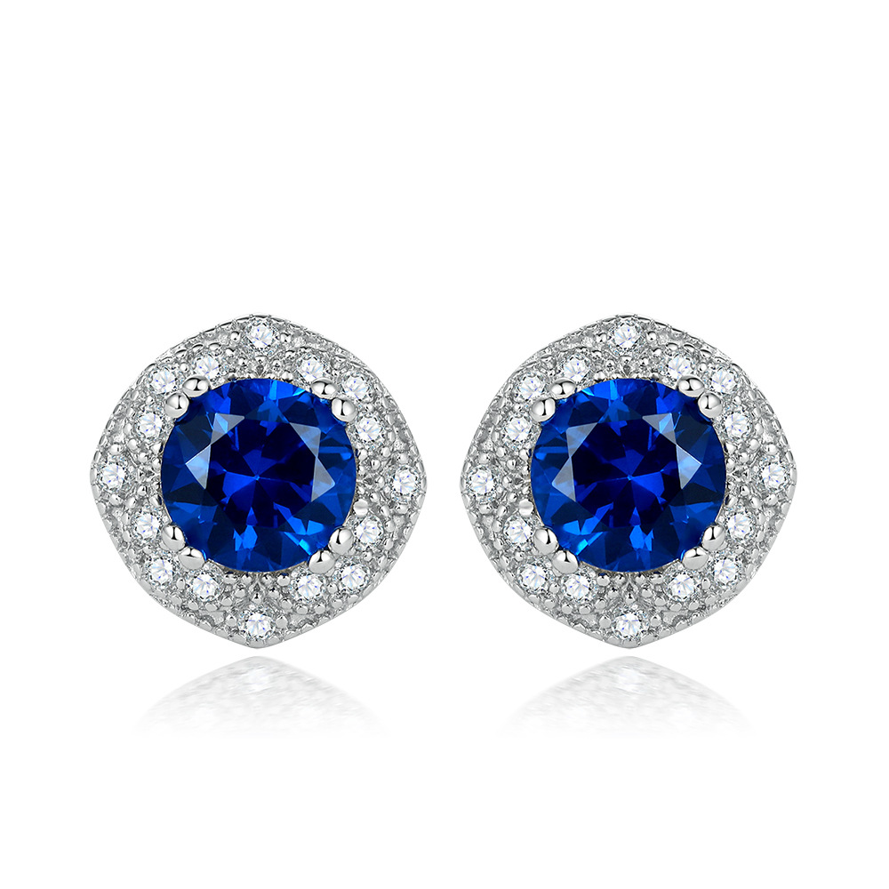 S925 silver sapphire ring blue zircon earrings necklace jewelry set - Image 3