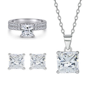 Ladder cubic zirconia ring earrings S925 silver necklace jewelry set