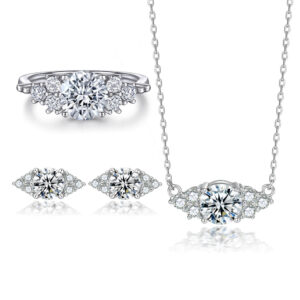 Jewelry set silver zircon ring necklace silver earrings