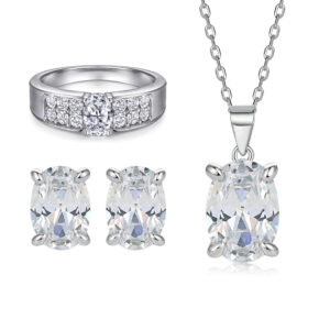 Silver jewelry set Dan shaped zircon pendant necklace women's earrings S925 ring