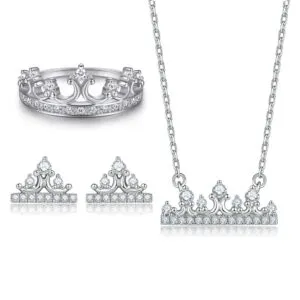 S925 sterling silver jewelry set for women's fashion star moon crown ring zircon earrings moon necklace