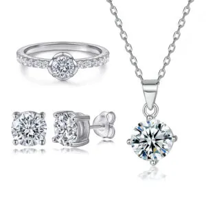 S925 sterling silver zircon fanxin flower row diamond ring earrings fashion necklace jewelry set