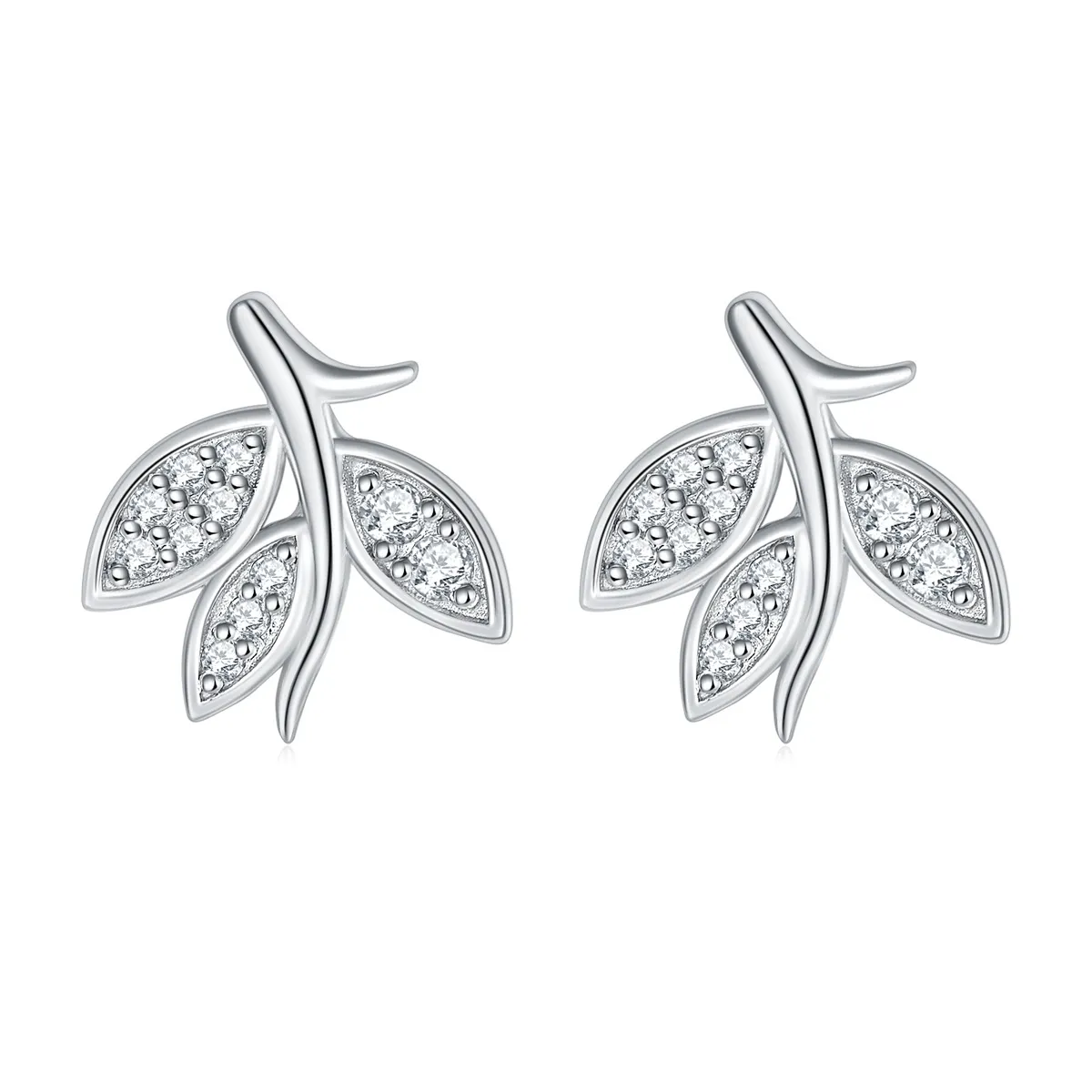 S925 sterling silver full diamond leaf ring wheat earlace ins stud earrings women's niche luxury jewelry set of three - Image 4